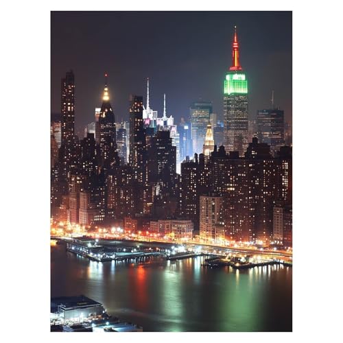 Malen Nach Zahlen Erwachsene New York Malen Nach Zahlen Kinder Nachtansicht mit Pinsel und Wasserdicht Leinwand Acrylfarben Set, Diy Set Erwachsene Bilder 30 x 40CM für Deko Wohnzimmer LSJ-6986 von LUESSJAO