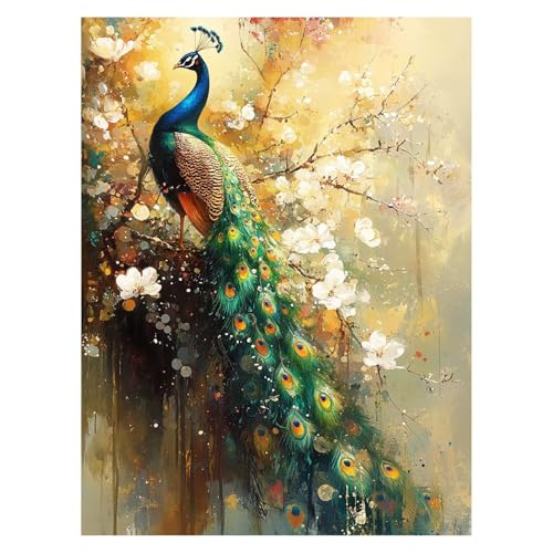 Malen Nach Zahlen Erwachsene Pfau Malen Nach Zahlen Kinder Blumen mit Pinsel und Wasserdicht Leinwand Acrylfarben Set, Diy Set Erwachsene Bilder 60x80 CM für Deko Wohnzimmer und Geschenke LSJ-6986 von LUESSJAO