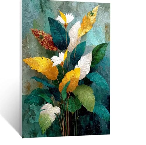 Malen Nach Zahlen Erwachsene Pflanzen Malen Nach Zahlen Kinder Blatt mit Pinsel und Wasserdicht Leinwand Acrylfarben Set, Diy Set Erwachsene Bilder 40x30 cm für Deko Wohnzimmer Geschenke LSJ-2092 von LUESSJAO