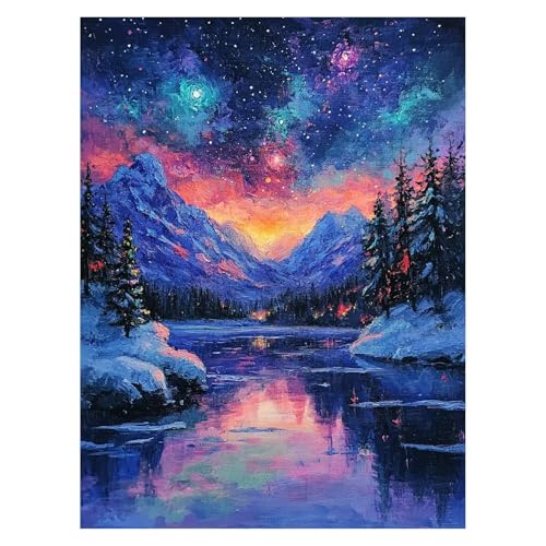 Malen Nach Zahlen Erwachsene SchneesZene Malen Nach Zahlen Kinder Nordlicht mit Pinsel und Wasserdicht Leinwand Acrylfarben Set,Diy Set Erwachsene Bilder 40x55 Cm für Deko Wohnzimmer Geschenke LSJ6986 von LUESSJAO