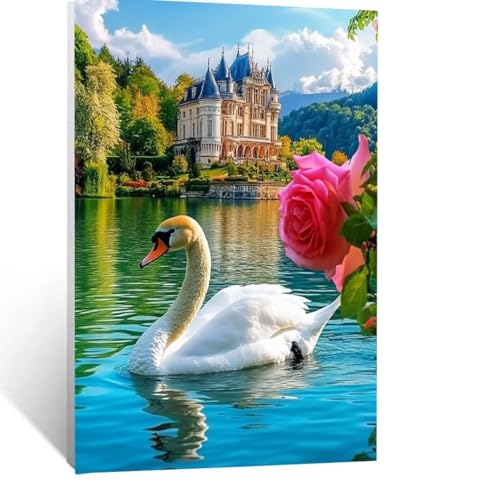 Malen Nach Zahlen Erwachsene Schwan Malen Nach Zahlen Kinder Burg mit Pinsel und Wasserdicht Leinwand Acrylfarben Set, Diy Set Erwachsene Bilder 120 x 90CM für Zimmer Deko Geschenke für Frauen LSJ1989 von LUESSJAO