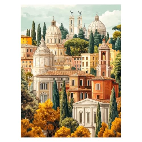 Malen Nach Zahlen Erwachsene Stadt Malen Nach Zahlen Kinder Architektur mit Pinsel und Wasserdicht Leinwand Acrylfarben Set, Diy Set Erwachsene Bilder 30 x 40 Cm für Deko Wohnzimmer Geschenke LSJ-6986 von LUESSJAO