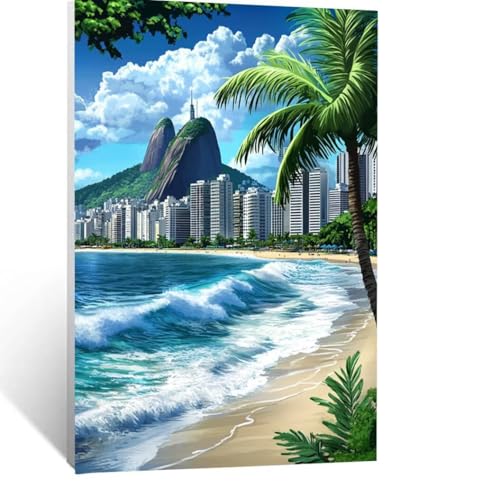 Malen Nach Zahlen Erwachsene Stadt Malen Nach Zahlen Kinder Meerblick mit Pinsel und Wasserdicht Leinwand Acrylfarben Set, Diy Set Erwachsene Bilder 80 x 60cm für Zimmer Deko Geschenke LSJ-5374 von LUESSJAO