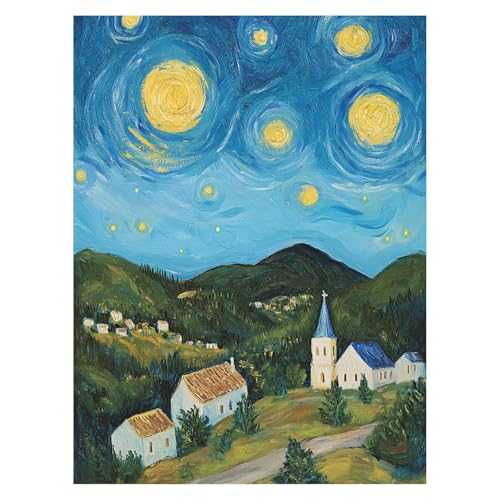 Malen Nach Zahlen Erwachsene Sternenhimmel Malen Nach Zahlen Kinder Nachtansicht mit Pinsel und Wasserdicht Leinwand Acrylfarben Set, Diy Set Erwachsene Bilder 100x135CM für Deko Wohnzimmer LSJ-6986 von LUESSJAO