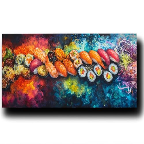 Malen Nach Zahlen Erwachsene Sushi DIY Malen Nach Zahlen Kinder und Anfänger, Delikatessen Paint by Numbers, mit Drei Arten Pinseln und Leinwand zum Bemalen Acrylfarben Set, Zimmer Deko 40X80cm 3-9-3 von LUESSJAO
