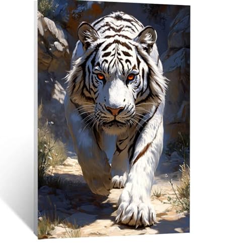 Malen Nach Zahlen Erwachsene Tier Malen Nach Zahlen Kinder Tiger mit Pinsel und Wasserdicht Leinwand Acrylfarben Set, Diy Set Erwachsene Bilder 70x95cm für Deko Wohnzimmer Geschenke für Frauen LSJ2009 von LUESSJAO
