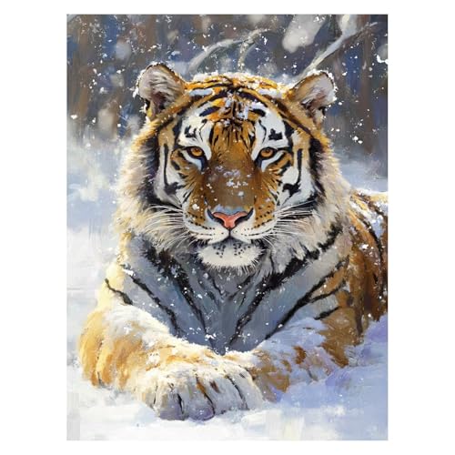 Malen Nach Zahlen Erwachsene Tiger Malen Nach Zahlen Kinder Winter mit Pinsel und Wasserdicht Leinwand Acrylfarben Set, Diy Set Erwachsene Bilder 40x55Cm für Deko Wohnzimmer und Geschenke LSJ-6986 von LUESSJAO