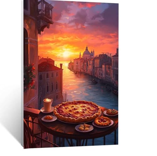 Malen Nach Zahlen Erwachsene Venedig Malen Nach Zahlen Kinder Sonnenuntergang mit Pinsel und Wasserdicht Leinwand Acrylfarben Set, Diy Set Erwachsene Bilder 40x30CM für Zimmer Deko Geschenke LSJ-4138 von LUESSJAO