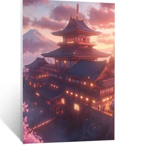 Malen Nach Zahlen Erwachsene Vulkan Fuji Malen Nach Zahlen Kinder Japanische Architektur mit Pinsel und Wasserdicht Leinwand Acrylfarben Set, Diy Set Erwachsene Bilder 120x90CM für Zimmer Deko LSJ0713 von LUESSJAO