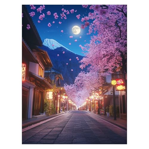 Malen Nach Zahlen Erwachsene Vulkan Fuji Malen Nach Zahlen Kinder Straßenansicht mit Pinsel und Wasserdicht Leinwand Acrylfarben Set, Diy Set Erwachsene Bilder 50x70Cm für Deko Wohnzimmer LSJ-6986 von LUESSJAO