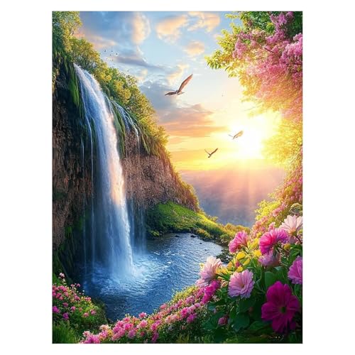 Malen Nach Zahlen Erwachsene Wasserfall Malen Nach Zahlen Kinder Blume mit Pinsel und Wasserdicht Leinwand Acrylfarben Set, Diy Set Erwachsene Bilder 100x135Cm für Deko Wohnzimmer Geschenke LSJ-6986 von LUESSJAO