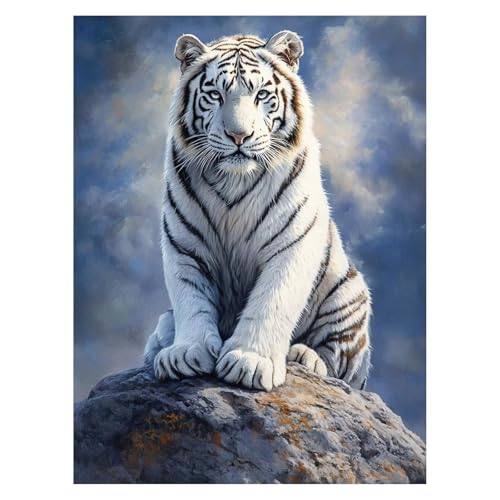 Malen Nach Zahlen Erwachsene Weißer Tiger Malen Nach Zahlen Kinder Schöne Aussicht mit Pinsel und Wasserdicht Leinwand Acrylfarben Set, Diy Set Erwachsene Bilder 50x70cm Zimmer Deko Geschenke LSJ-5772 von LUESSJAO