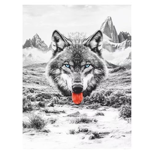 Malen Nach Zahlen Erwachsene Wolf Malen Nach Zahlen Kinder Landschaft mit Pinsel und Wasserdicht Leinwand Acrylfarben Set, Diy Set Erwachsene Bilder 70x95 Cm für Deko Wohnzimmer Geschenke LSJ-6986 von LUESSJAO