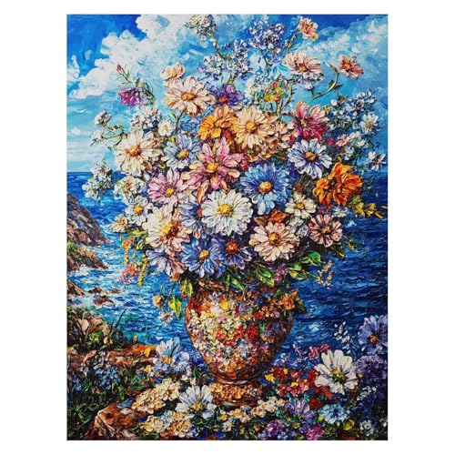 Meerblick Malen Nach Zahlen Erwachsene, Malen Nach Zahlen auf Leinwand mit Pinsel und Acrylfarben 95x70 CM DIY Basteln Erwachsene Leinwand Bilder Blume für Deko Wohnzimmer Geschenke für Frauen LSJ4815 von LUESSJAO