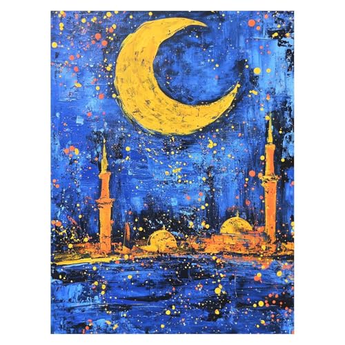 Mond Malen Nach Zahlen Erwachsene, Malen Nach Zahlen auf Leinwand mit Pinsel und Acrylfarben 70x50cm DIY Basteln Erwachsene Leinwand Bilder Nacht für Wanddeko Wohnzimmer Geschenke für Frauen LSJ-6227 von LUESSJAO