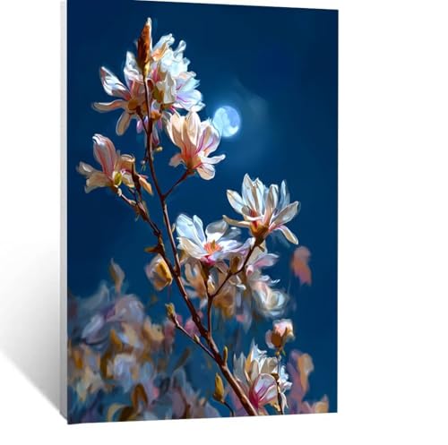 Mond Malen Nach Zahlen Erwachsene, Malen nach Zahlen auf Leinwand mit Pinsel und Acrylfarben 100x135 CM DIY Basteln Erwachsene Leinwand Bilder Blume für Deko Wohnzimmer Geschenke für Frauen LSJ-7061 von LUESSJAO