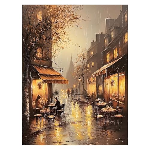 Nachtansicht Malen Nach Zahlen Erwachsene, Malen Nach Zahlen auf Leinwand mit Pinsel und Acrylfarben 70 x 50cm DIY Basteln Erwachsene Leinwand Bilder Stadt für Zimmer Deko Geschenke für Frauen LSJ6409 von LUESSJAO
