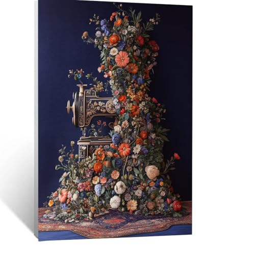 Nähmaschine Malen Nach Zahlen Erwachsene, Malen nach Zahlen auf Leinwand mit Pinsel und Acrylfarben 95x70 cm DIY Basteln Erwachsene Leinwand Bilder Blume für Wanddeko Wohnzimmer Geschenke LSJ-4814 von LUESSJAO