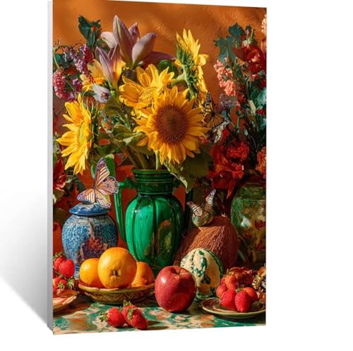 Obst Malen Nach Zahlen Erwachsene, Malen nach Zahlen auf Leinwand mit Pinsel und Acrylfarben 90x120 CM DIY Basteln Erwachsene Leinwand Bilder Sonnenblume für Wanddeko Wohnzimmer Geschenke LSJ-4772 von LUESSJAO