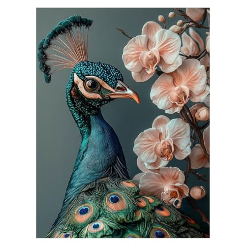 Pfau Malen Nach Zahlen Erwachsene, Malen Nach Zahlen auf Leinwand mit Pinsel und Acrylfarben 40x30 CM DIY Basteln Erwachsene Leinwand Bilder Blumen für Wanddeko Wohnzimmer Geschenke für Frauen LSJ6986 von LUESSJAO