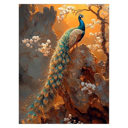 Pfau Malen Nach Zahlen Erwachsene, Malen Nach Zahlen auf Leinwand mit Pinsel und Acrylfarben 95 x 70 CM DIY Basteln Erwachsene Leinwand Bilder PflanZen für Wanddeko Wohnzimmer Geschenke LSJ-6986 von LUESSJAO