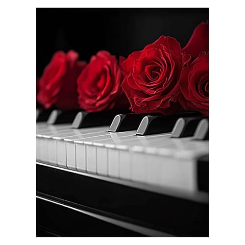 Rose Malen Nach Zahlen Erwachsene, Malen Nach Zahlen auf Leinwand mit Pinsel und Acrylfarben 55x40Cm DIY Basteln Erwachsene Leinwand Bilder Klavier für Wanddeko Wohnzimmer Geschenke für Frauen LSJ6986 von LUESSJAO