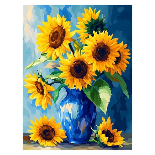 Sonnenblume Malen Nach Zahlen Erwachsene, Malen Nach Zahlen auf Leinwand mit Pinsel und Acrylfarben 135x100 Cm DIY Basteln Erwachsene Leinwand Bilder Blume für Zimmer Deko Geschenke für Frauen LSJ4536 von LUESSJAO