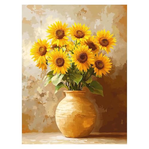 Sonnenblume Malen Nach Zahlen Erwachsene, Malen Nach Zahlen auf Leinwand mit Pinsel und Acrylfarben 55x40CM DIY Basteln Erwachsene Leinwand Bilder PflanZen für Zimmer Deko Geschenke für Frauen LSJ4770 von LUESSJAO