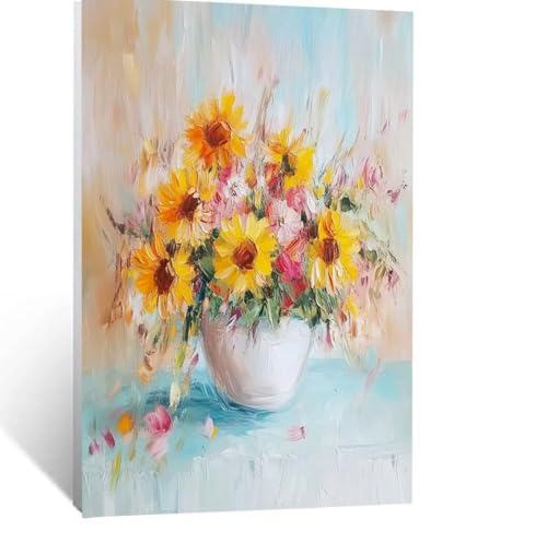 Sonnenblume Malen Nach Zahlen Erwachsene, Malen nach Zahlen auf Leinwand mit Pinsel und Acrylfarben 80x110cm DIY Basteln Erwachsene Leinwand Bilder Blume für Wanddeko Wohnzimmer Geschenke LSJ-3011 von LUESSJAO