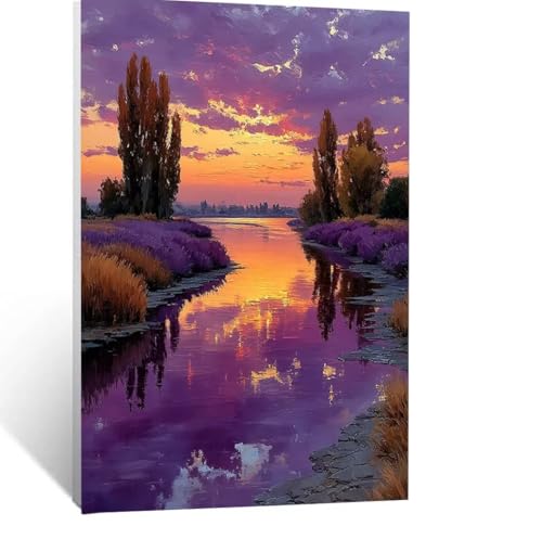 Sonnenuntergang Malen Nach Zahlen Erwachsene, Malen nach Zahlen auf Leinwand mit Pinsel und Acrylfarben 50x70CM DIY Basteln Erwachsene Leinwand Bilder Fluss für Wanddeko Wohnzimmer Geschenke LSJ-2326 von LUESSJAO