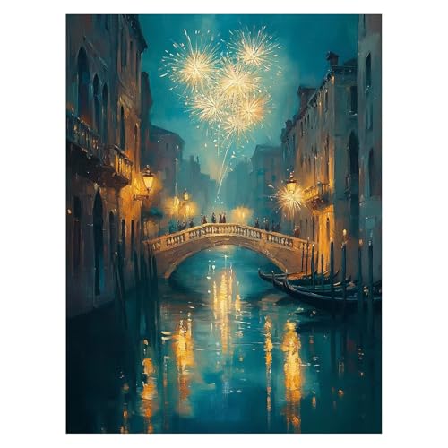 Stadt Malen Nach Zahlen Erwachsene, Malen Nach Zahlen auf Leinwand mit Pinsel und Acrylfarben 40x30CM DIY Basteln Erwachsene Leinwand Bilder Brücke für Wanddeko Wohnzimmer Geschenke für Frauen LSJ4433 von LUESSJAO