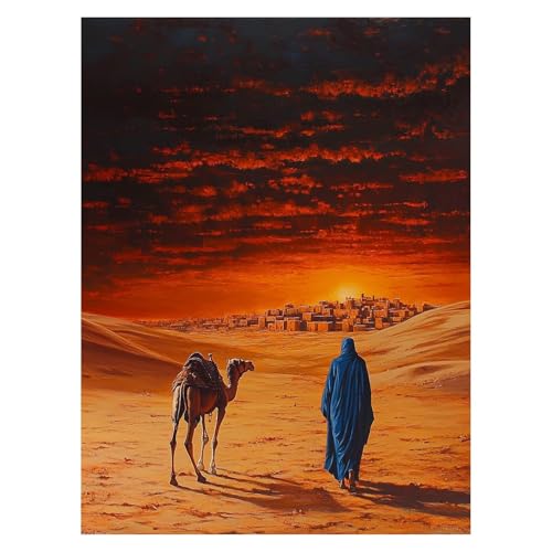 Stadt Malen Nach Zahlen Erwachsene, Malen Nach Zahlen auf Leinwand mit Pinsel und Acrylfarben 55 x 40cm DIY Basteln Erwachsene Leinwand Bilder Wüste für Wanddeko Wohnzimmer und Geschenke LSJ-6986 von LUESSJAO