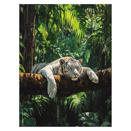 Tiger Malen Nach Zahlen Erwachsene, Malen Nach Zahlen auf Leinwand mit Pinsel und Acrylfarben 55x40 CM DIY Basteln Erwachsene Leinwand Bilder Tropisch für Wanddeko Wohnzimmer Geschenke LSJ-6986 von LUESSJAO
