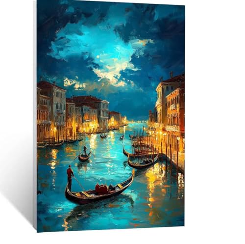 Venedig Malen Nach Zahlen Erwachsene, Malen nach Zahlen auf Leinwand mit Pinsel und Acrylfarben 80 x 110cm DIY Basteln Erwachsene Leinwand Bilder Landschaft für Wanddeko Wohnzimmer Geschenke LSJ-2307 von LUESSJAO