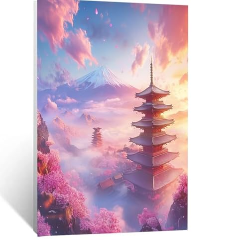 Vulkan Fuji Malen Nach Zahlen Erwachsene, Malen nach Zahlen auf Leinwand mit Pinsel und Acrylfarben 70 x 50 cm DIY Basteln Erwachsene Leinwand Bilder Verträumt für Deko Wohnzimmer Geschenke LSJ-4680 von LUESSJAO