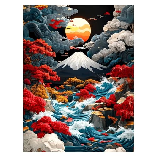 Vulkan Malen Nach Zahlen Erwachsene, Malen Nach Zahlen auf Leinwand mit Pinsel und Acrylfarben 80x60 Cm DIY Basteln Erwachsene Leinwand Bilder Baum für Wanddeko Wohnzimmer Geschenke für Frauen LSJ6382 von LUESSJAO