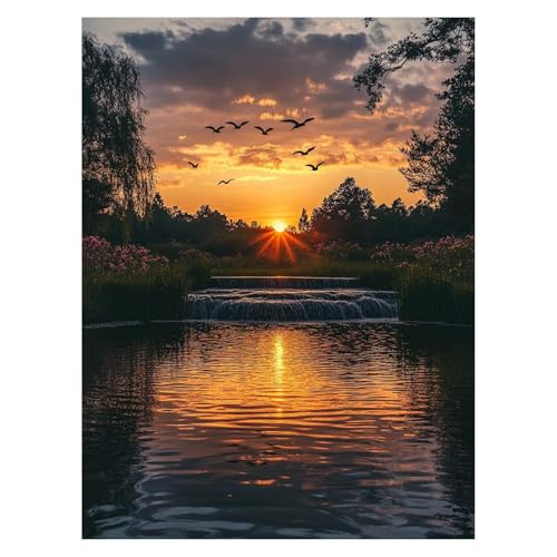 Wasser Malen Nach Zahlen Erwachsene, Malen Nach Zahlen auf Leinwand mit Pinsel und Acrylfarben 95x70 CM DIY Basteln Erwachsene Leinwand Bilder Landschaft für Wanddeko Wohnzimmer Geschenke LSJ-6986 von LUESSJAO