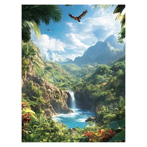 Wasserfall Malen Nach Zahlen Erwachsene, Malen Nach Zahlen auf Leinwand mit Pinsel und Acrylfarben 95x70 Cm DIY Basteln Erwachsene Leinwand Bilder Berg für Deko Wohnzimmer Geschenke für Frauen LSJ5543 von LUESSJAO