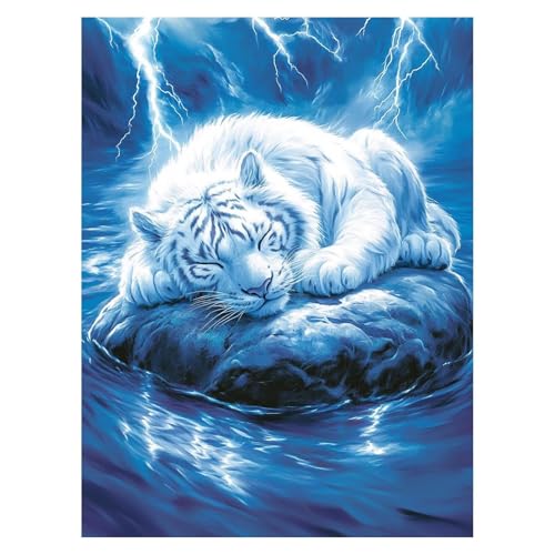 Weißer Tiger Malen Nach Zahlen Erwachsene, Malen Nach Zahlen auf Leinwand mit Pinsel und Acrylfarben 95 x 70CM DIY Basteln Erwachsene Leinwand Bilder Tier für Zimmer Deko Geschenke für Frauen LSJ-5795 von LUESSJAO