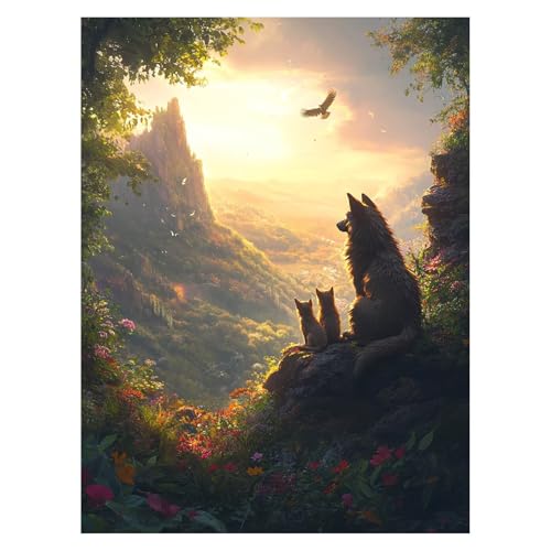 Wolf Malen Nach Zahlen Erwachsene, Malen Nach Zahlen auf Leinwand mit Pinsel und Acrylfarben 40 x 30Cm DIY Basteln Erwachsene Leinwand Bilder Landschaft für Wanddeko Wohnzimmer Geschenke LSJ-6986 von LUESSJAO