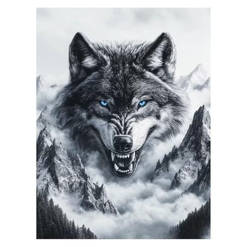 Wolf Malen Nach Zahlen Erwachsene, Malen Nach Zahlen auf Leinwand mit Pinsel und Acrylfarben 55x40 Cm DIY Basteln Erwachsene Leinwand Bilder Gebirge für Wanddeko Wohnzimmer und Geschenke LSJ-6986 von LUESSJAO