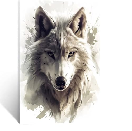 Wolf Malen Nach Zahlen Erwachsene, Malen nach Zahlen auf Leinwand mit Pinsel und Acrylfarben 30 x 40cm DIY Basteln Erwachsene Leinwand Bilder Tier für Wanddeko Wohnzimmer Geschenke für Frauen LSJ-2015 von LUESSJAO