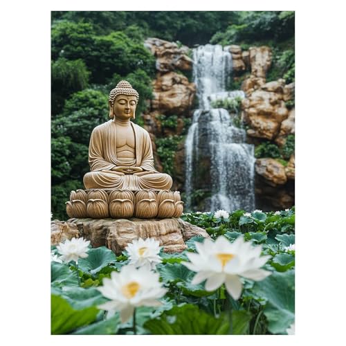 Zen Malen Nach Zahlen Erwachsene, Malen Nach Zahlen auf Leinwand mit Pinsel und Acrylfarben 80 x 60CM DIY Basteln Erwachsene Leinwand Bilder Wasserfall für Wanddeko Wohnzimmer Geschenke LSJ-6986 von LUESSJAO