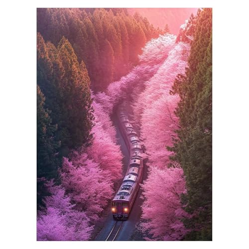 Zug Malen Nach Zahlen Erwachsene, Malen Nach Zahlen auf Leinwand mit Pinsel und Acrylfarben 55x40 Cm DIY Basteln Erwachsene Leinwand Bilder Landschaft für Deko Wohnzimmer Geschenke für Frauen LSJ-4700 von LUESSJAO
