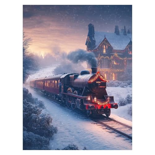 Zug Malen Nach Zahlen Erwachsene, Malen Nach Zahlen auf Leinwand mit Pinsel und Acrylfarben 95x70CM DIY Basteln Erwachsene Leinwand Bilder Winter für Wanddeko Wohnzimmer Geschenke für Frauen LSJ-5613 von LUESSJAO