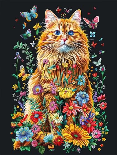 Diamond Painting Katze Diamond Painting Erwachsene Groß XXL Blume Crystal Art Bastelset Erwachsene Anfänger DIY Mosaikherstellung Bastelset für Zimmer Deko, Geschenke für Frauen (70 * 95cm) -2502yF0 von LUESUAYN