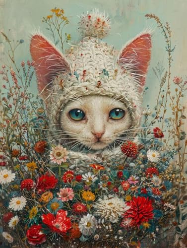 Diamond Painting Katze Diamond Painting Erwachsene Groß XXL Blume Crystal Art Bastelset Erwachsene Anfänger DIY Mosaikherstellung Bastelset für Zimmer Deko, Geschenke für Frauen 70x95cm -2502yLP von LUESUAYN