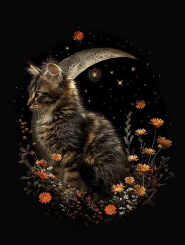 Diamond Painting Katze Diamond Painting Erwachsene Groß XXL Mond Crystal Art Bastelset Erwachsene Anfänger DIY Mosaikherstellung Bastelset für Zimmer Deko, Geschenke für Frauen (50x70cm) -2502y2Q von LUESUAYN