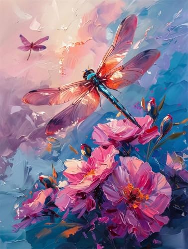 Diamond Painting Libelle Diamond Painting Erwachsene Groß XXL Blume Crystal Art Bastelset Erwachsene Anfänger DIY Mosaikherstellung Bastelset für Zimmer Deko, Geschenke für Frauen (25x35cm) -2502y3L von LUESUAYN
