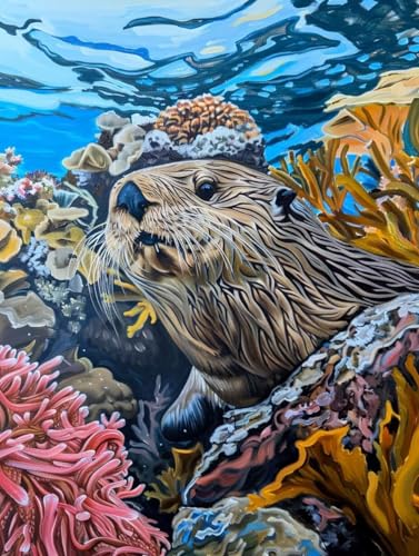 Diamond Painting Otter Diamond Painting Erwachsene Groß XXL Tier Crystal Art Bastelset Erwachsene Anfänger DIY Mosaikherstellung Bastelset für Zimmer Deko, Geschenke für Frauen 90 x 120 cm -2502y15 von LUESUAYN